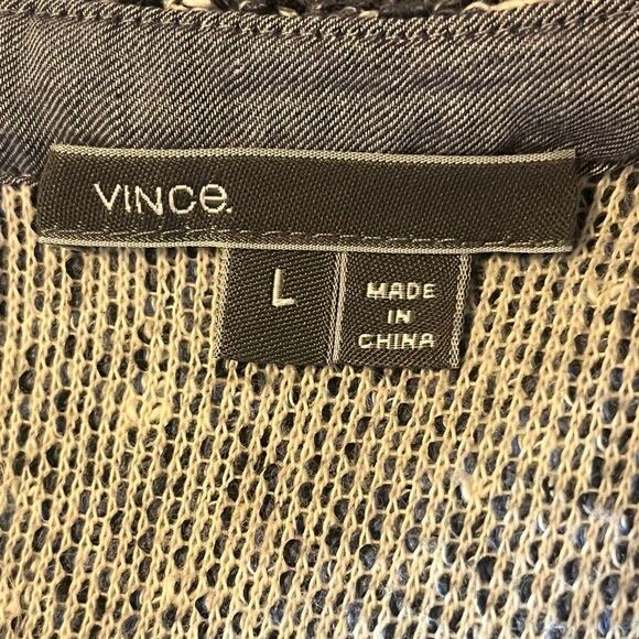 Vince Marled Tweed Blue Knit Rolled Cuff Short Sleeve Shift Dress Sz L - Picture 4 of 6